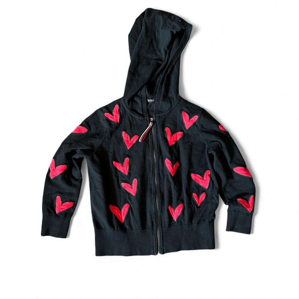 Moma Black Hoodie Cardigan with Red Heart Print NWT - Picture 2 of 4